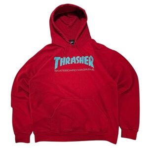 Thrasher Red Hoodie with Blue Logo
